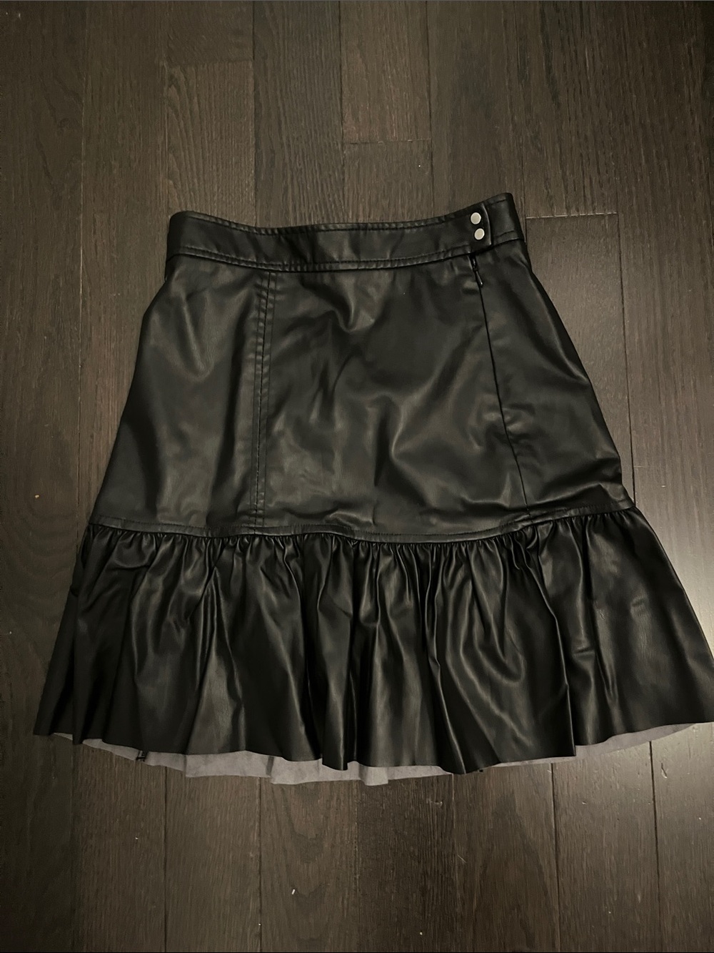 H&M Black Faux Leather A-Line Skirt with Ruffle Hem